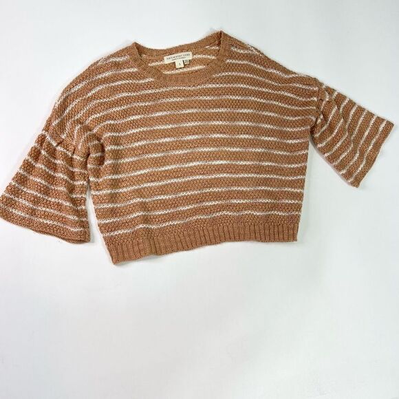 Saltwater Luxe Sweater Womens Small Short Bell Sleeve Orange Stripes Knit - Picture 1 of 10